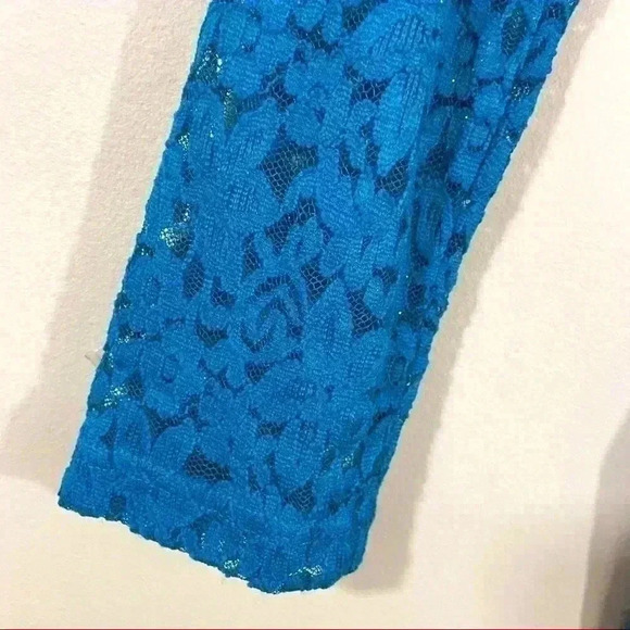 NWT Davi Dani 80’s Turquoise  Lace Long Sleeve Scoop Neck Mini Bodycon Dress (S) - Picture 6 of 12